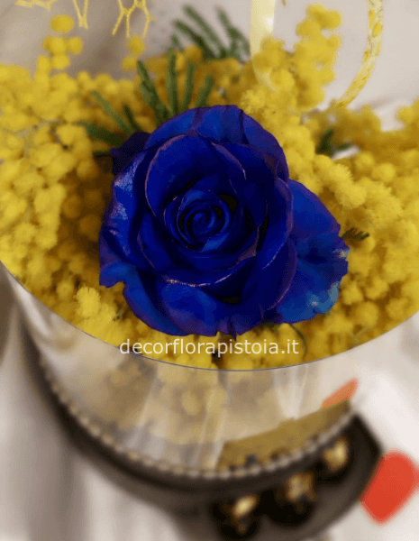 flowerbox con mimosa e cioccolattini