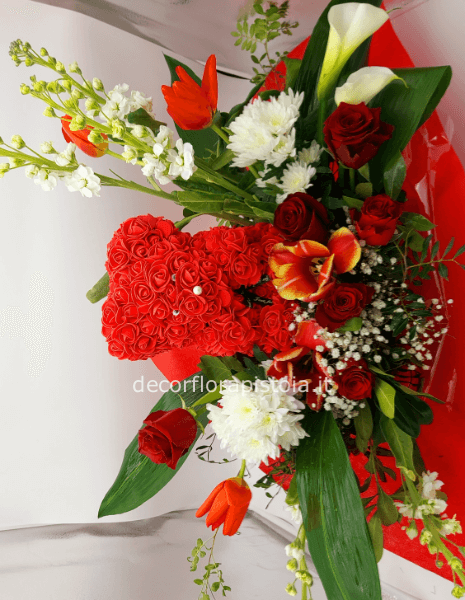 Teddy con composizione floreale grande come nella foto